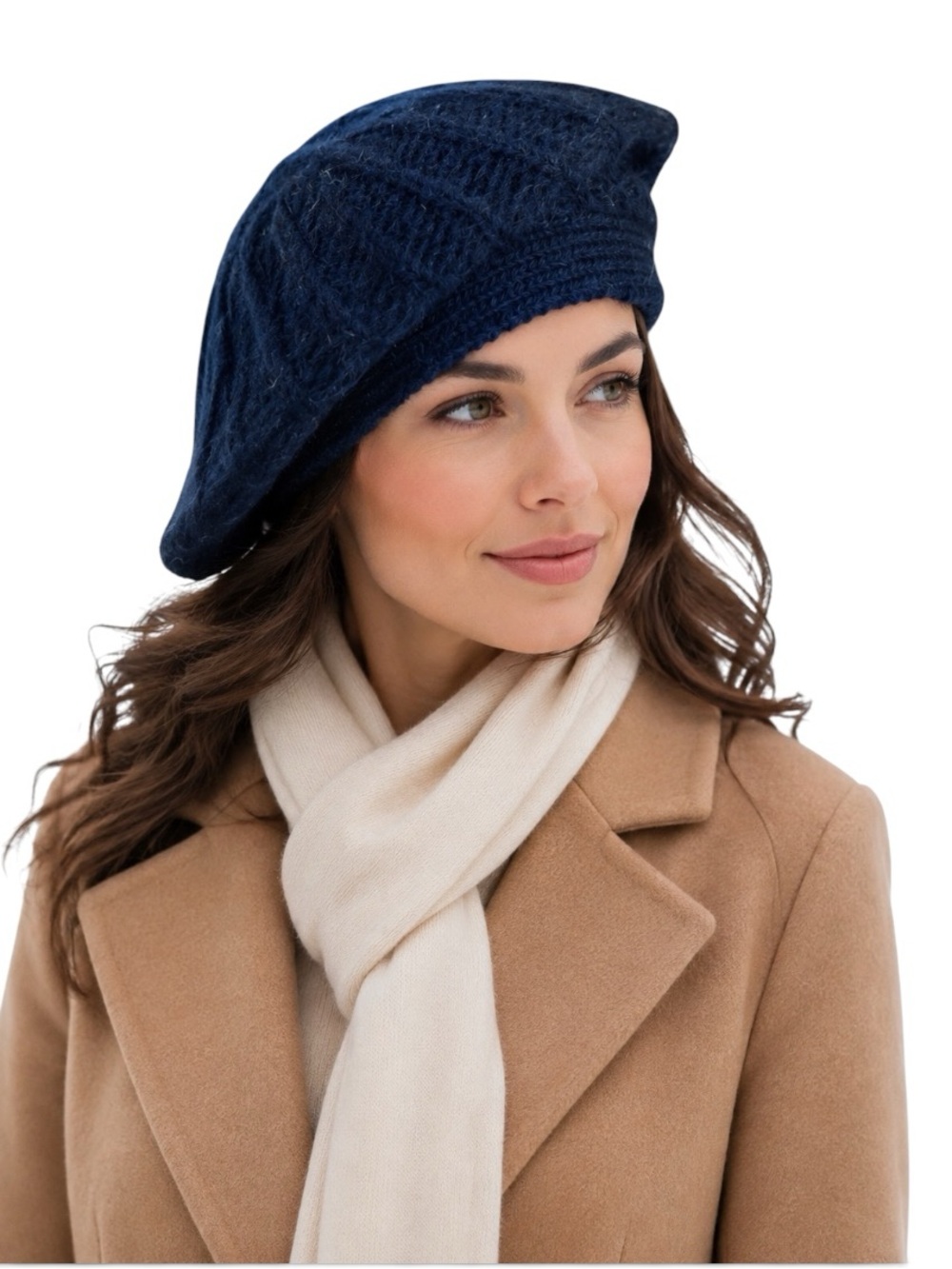 Portolano Navy Blue Lambswool Angora Knit Slouchy Beret Hat NWOT